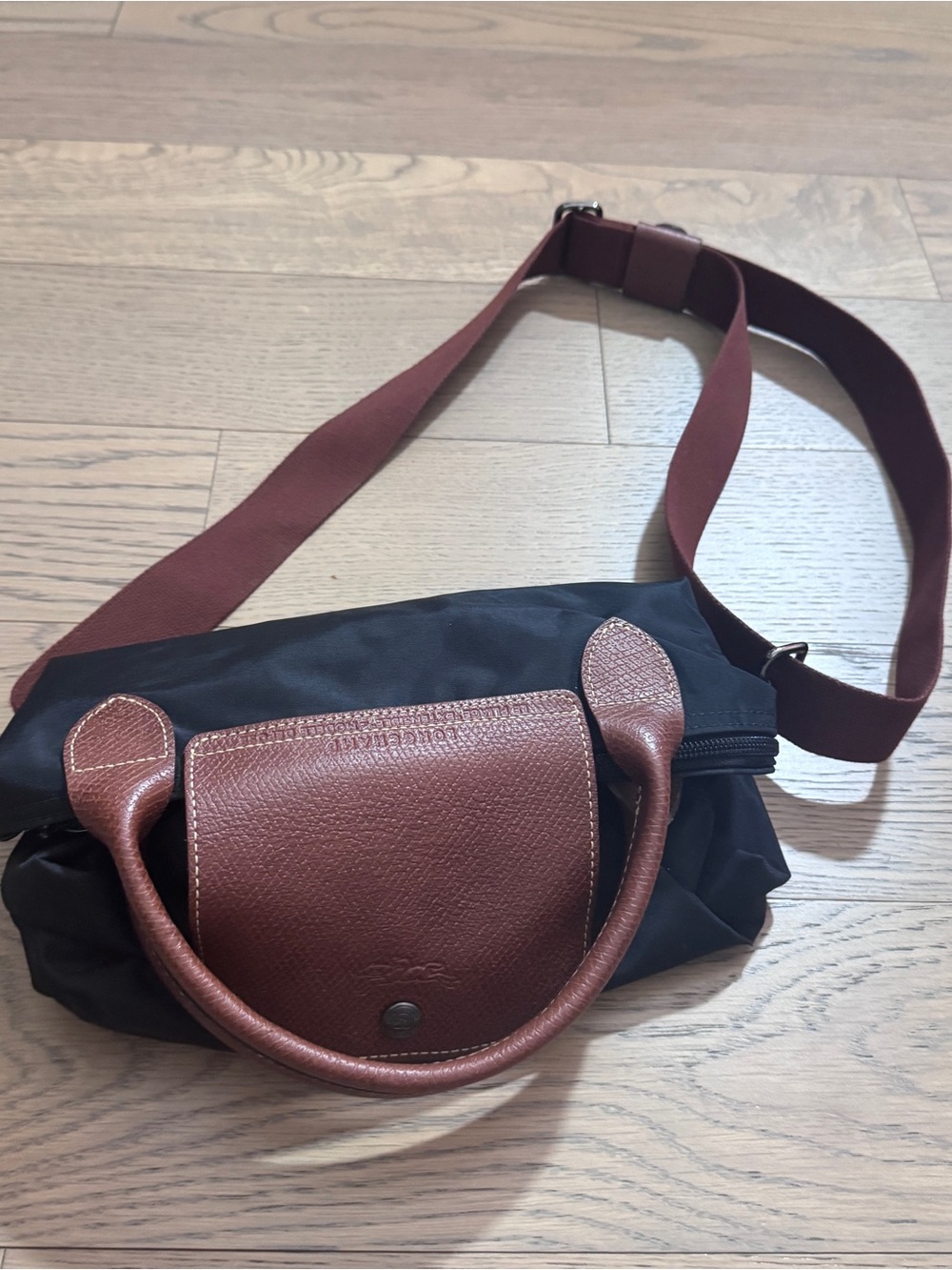Longchamp Le Pliage Black & Brown Weekender Expandable Bag